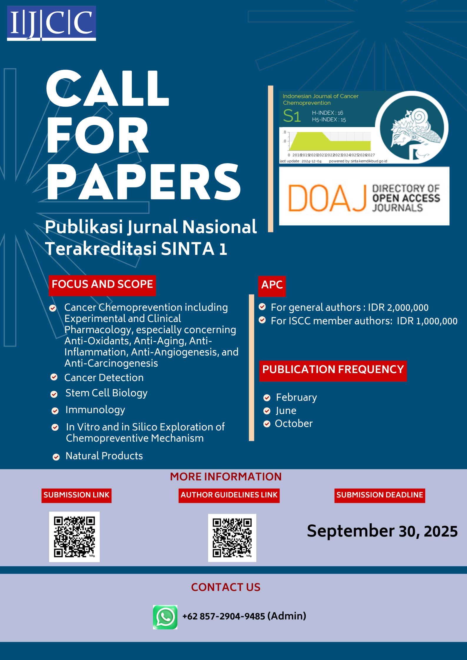✨Call for Papers “Indonesian Journal of Cancer Chemoprevention”✨